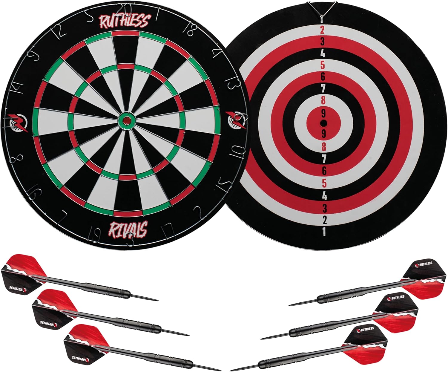 Ruthless Rivals Family Dart Board Game | Double Sided Dartboard Set Including 2 Sets of Darts (DB074)