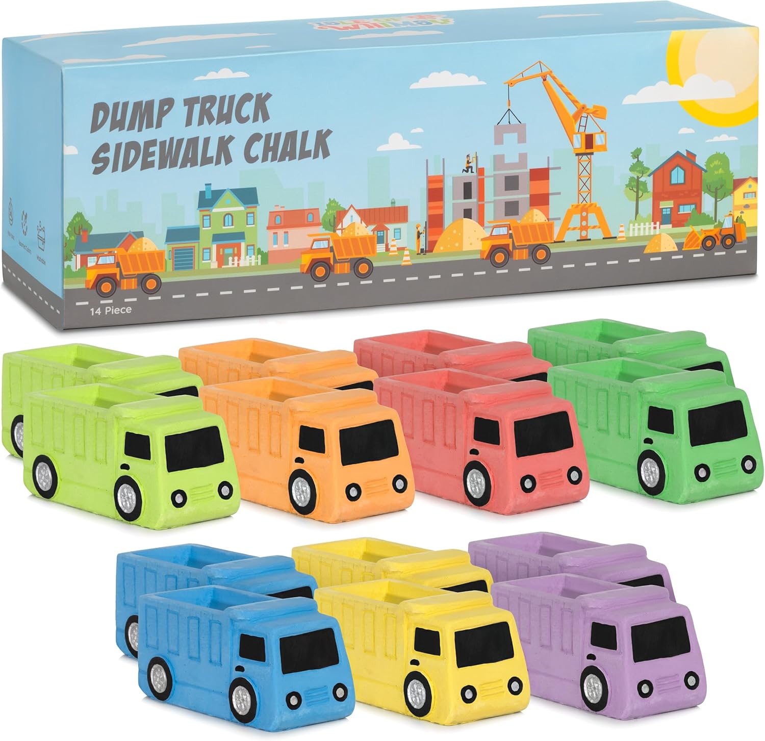 | 14 Dump Truck Sidewalk Chalk | Construction Birthday Party Supplies | Party Favors & Goodie Bags - Birthdays, Valentines, Easter Baskets | Toddler Toys | Individually Wrapped | Gift