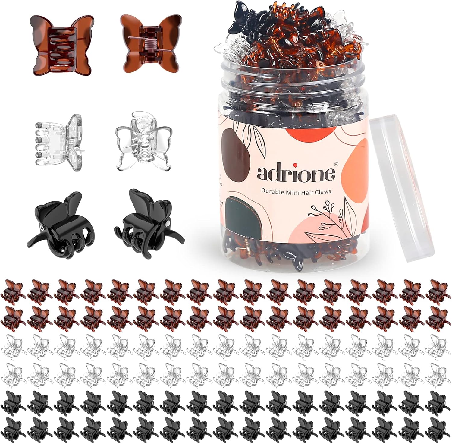 ADRIONE Small Butterfly Hair Clips for Women, 100 Bulk Pack Small Hair Clips for Women Mini Hair Clips Small Claw Clips Mini Butterfly Clips for Hair Bangs Hair Clip Mini Claw Clips for Thin Fine Hair