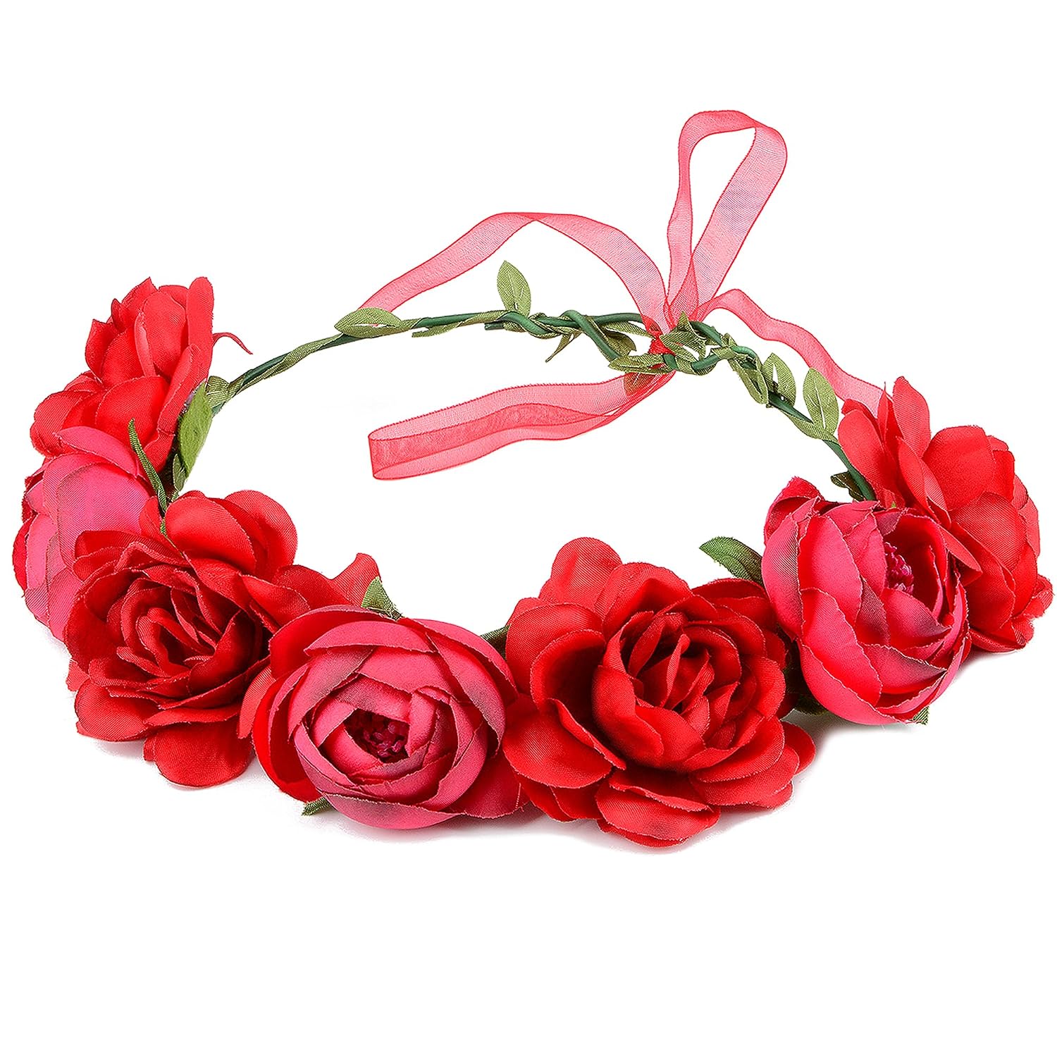 Flower Crown Headband for Women, Red Rose Floral Hair Wreath