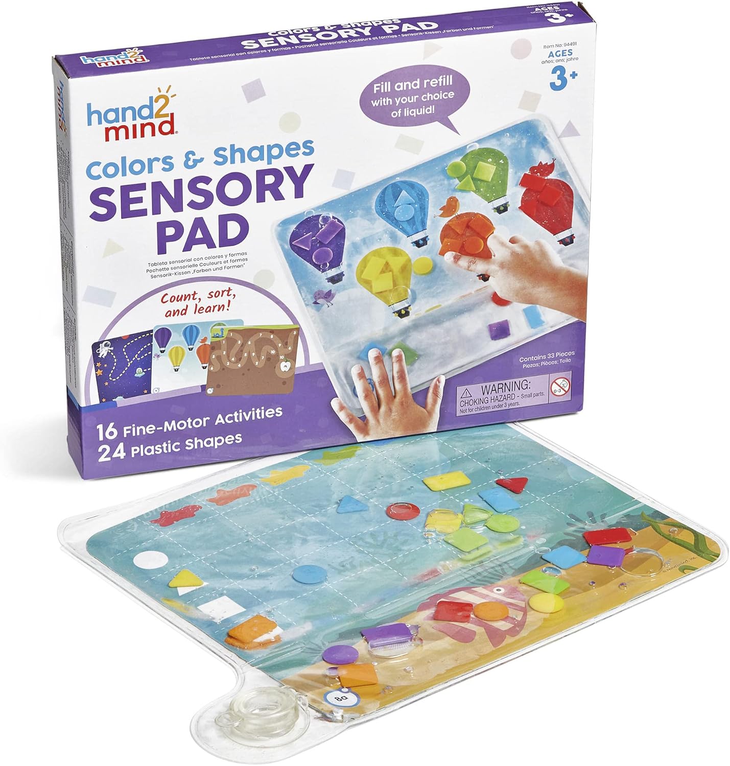Learning Resources Colours & Shapes Sensory Pad Age 3+, Reusable Sensory Bag for Kids, Fine Motor Skills Toy, 16 Fine Motor Activities, 24 Plastic Shapes, Ages 3+, Multicolou