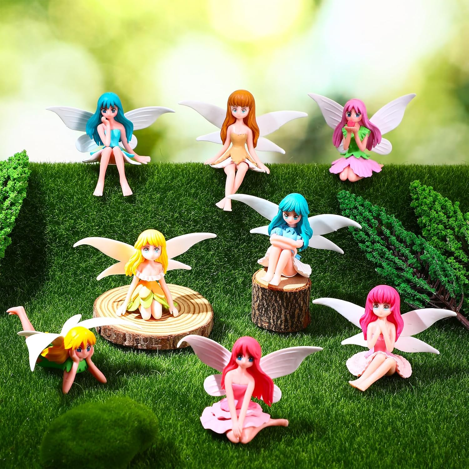 8Pcs Fairies for Fairy Gardens Ornaments Fairy Garden Accessories Outdoor Gardening Ornaments Micro Landscape Plastic Miniature Garden Figurines Dollhouse Cake Decoration