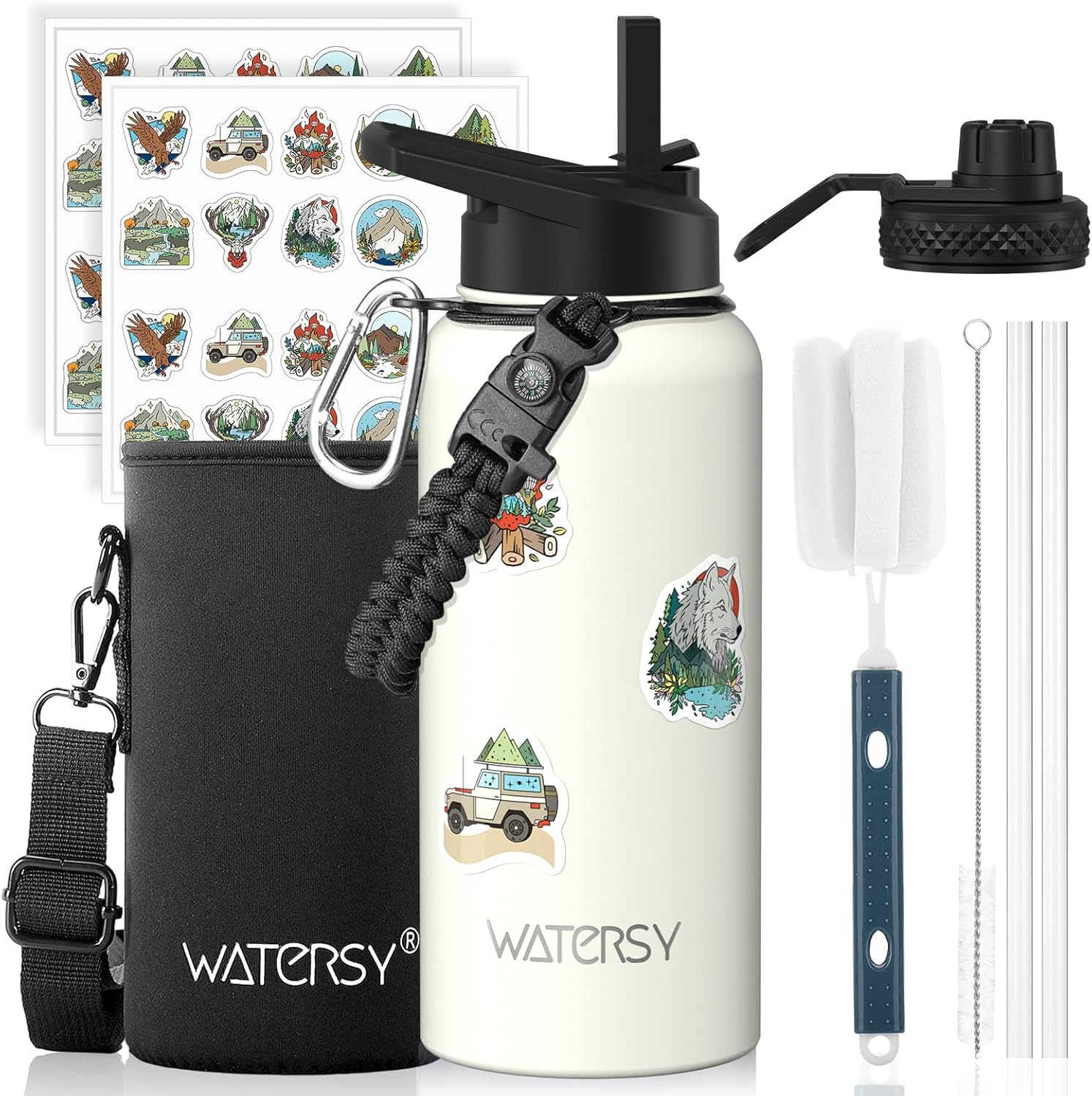 32oz Insulated Water Bottle (Cold for 48 Hrs),BPA Free&Leak Proof,Stainless Steel Water Flask,Water Jug with Straw Spout Lids for Gym,Hiking,Travel,White