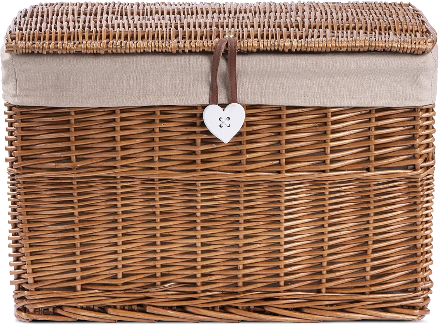 Wickerfield Willow Basket and Trunk Chest Hamper with Lid and Cotton Liner for Home Storage in Livingrooms, Bedrooms (Large, Brown)