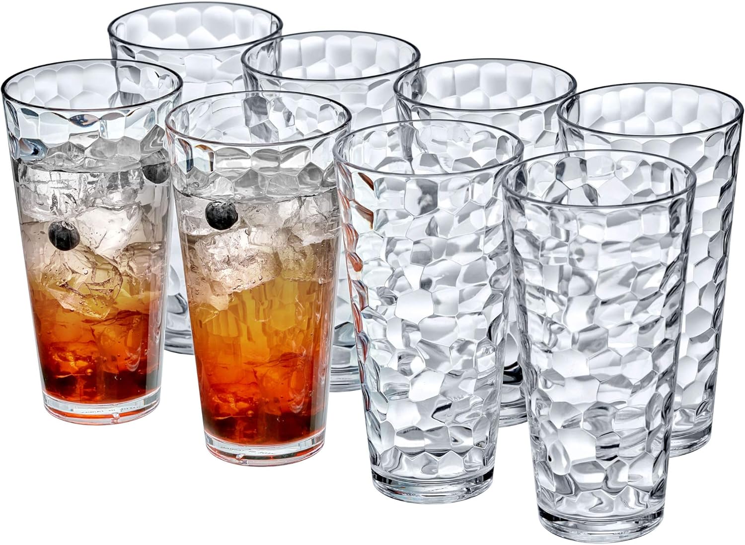Amazing Abby - Iceberg - 24-Ounce Plastic Tumblers (Set of 8), Clear High-Balls, Stackable, BPA-Free, Shatter-Proof, Dishwasher-Safe