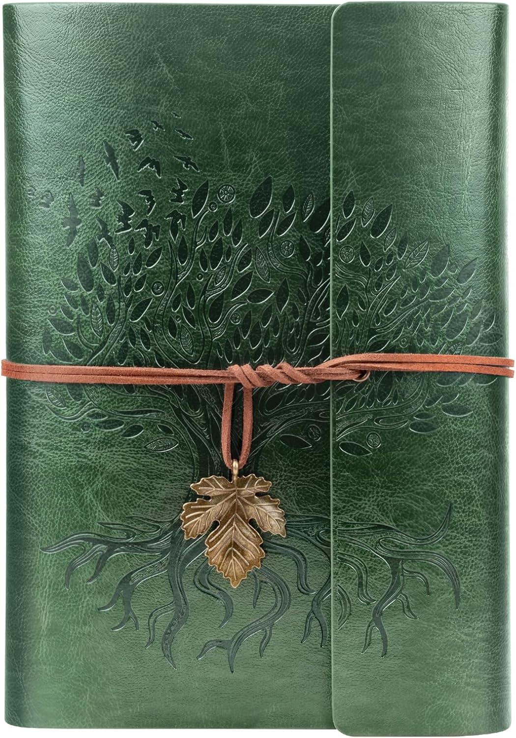 Billtigif PU Leather Journal Notebook, Refillable Travel Vintage Writing Journals Diary, Gifts for Women, Men, Teen Girls and Boys, 100GSM Lined Paper,160 Pages(Green, A5 9.2" x 6.5")