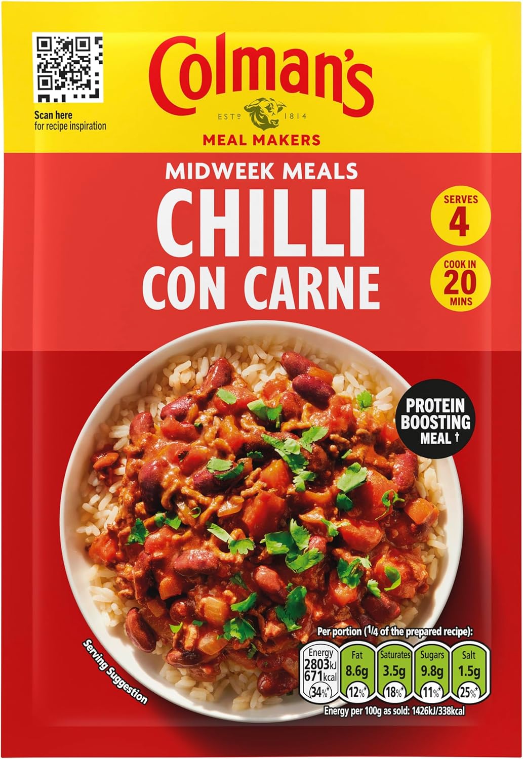 Colman's Midweek Meals Chilli Con Carne Meal Maker mix with a blend of herbs and spices for a protein-boosting meal† 50 g