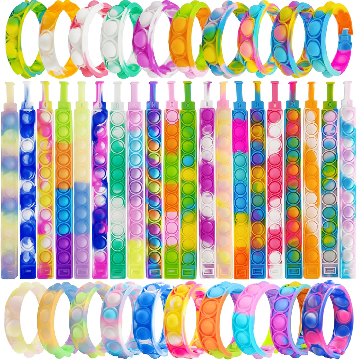 120 Pcs Pop Bracelet Bubble Fidget Sensory Toys for Party Favors, Hand Finger Wristband Bulk for Classroom Prizes, Easter Egg Basket Stuffers Goodie Bag Stuffers Christmas Valentine Gift for Kid