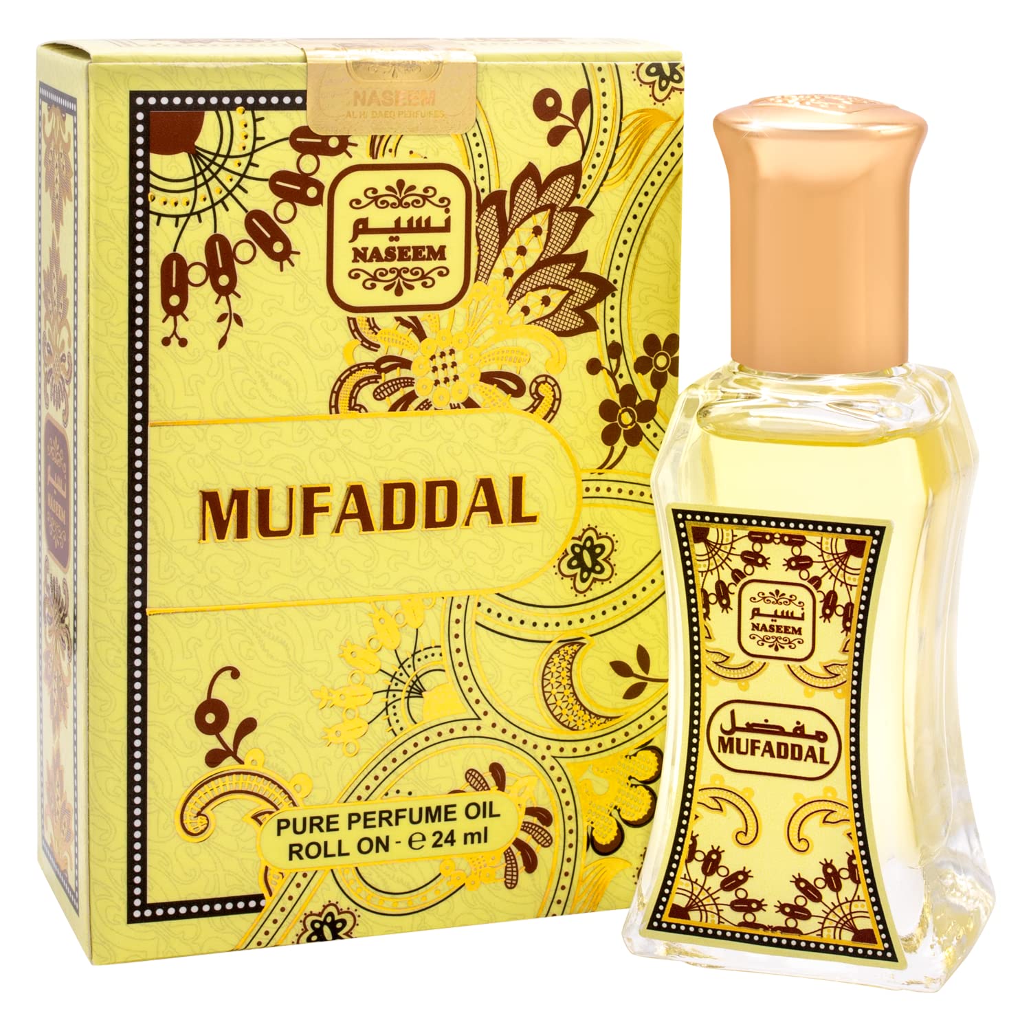 NASEEM Mufaddal Roll on Perfume, Pheromone Perfume Essential Oil - Arabian Perfume Oil with Strong Leathery Oud Scent - Alcohol Free & Long Lasting Perfume for Men 0.81 Fl Oz