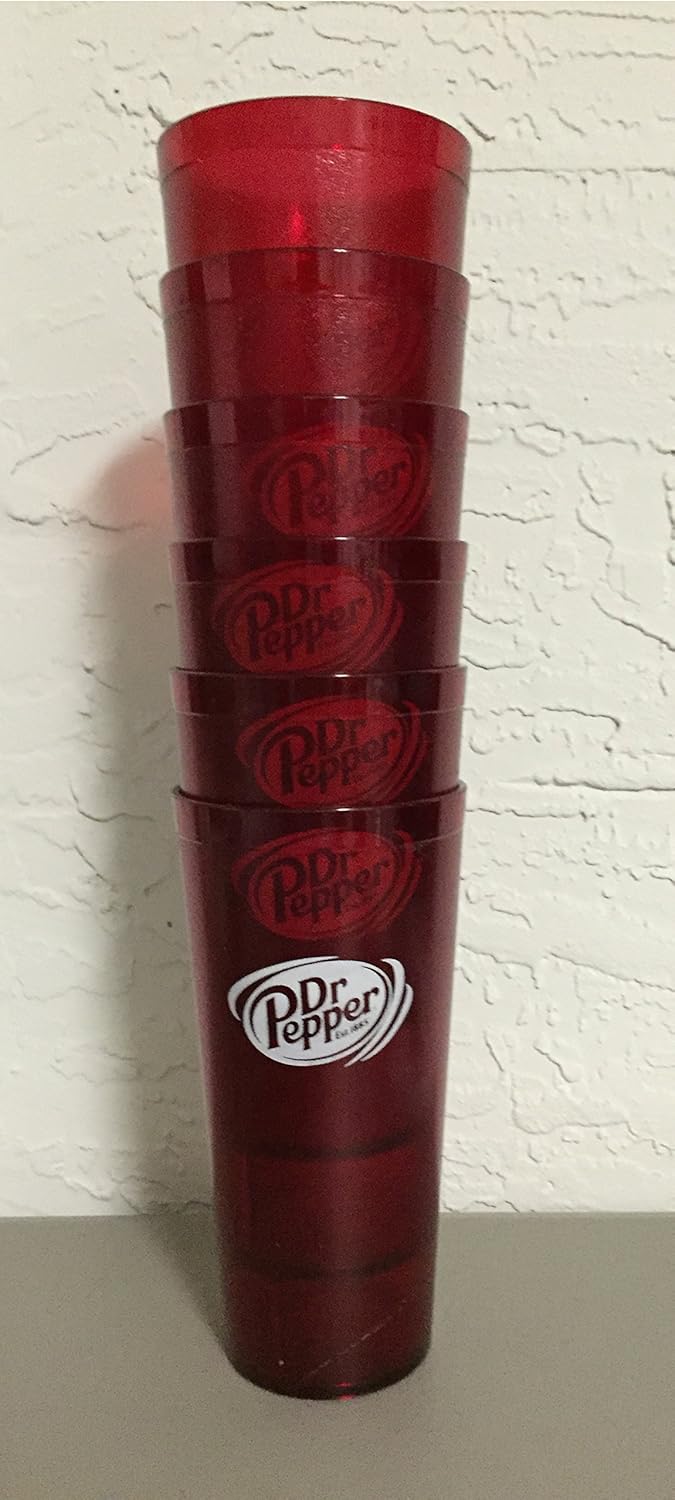 Dr. Pepper Ruby Red Plastic Tumblers 24-Ounce Restaurant Grade Cups, Set of 6