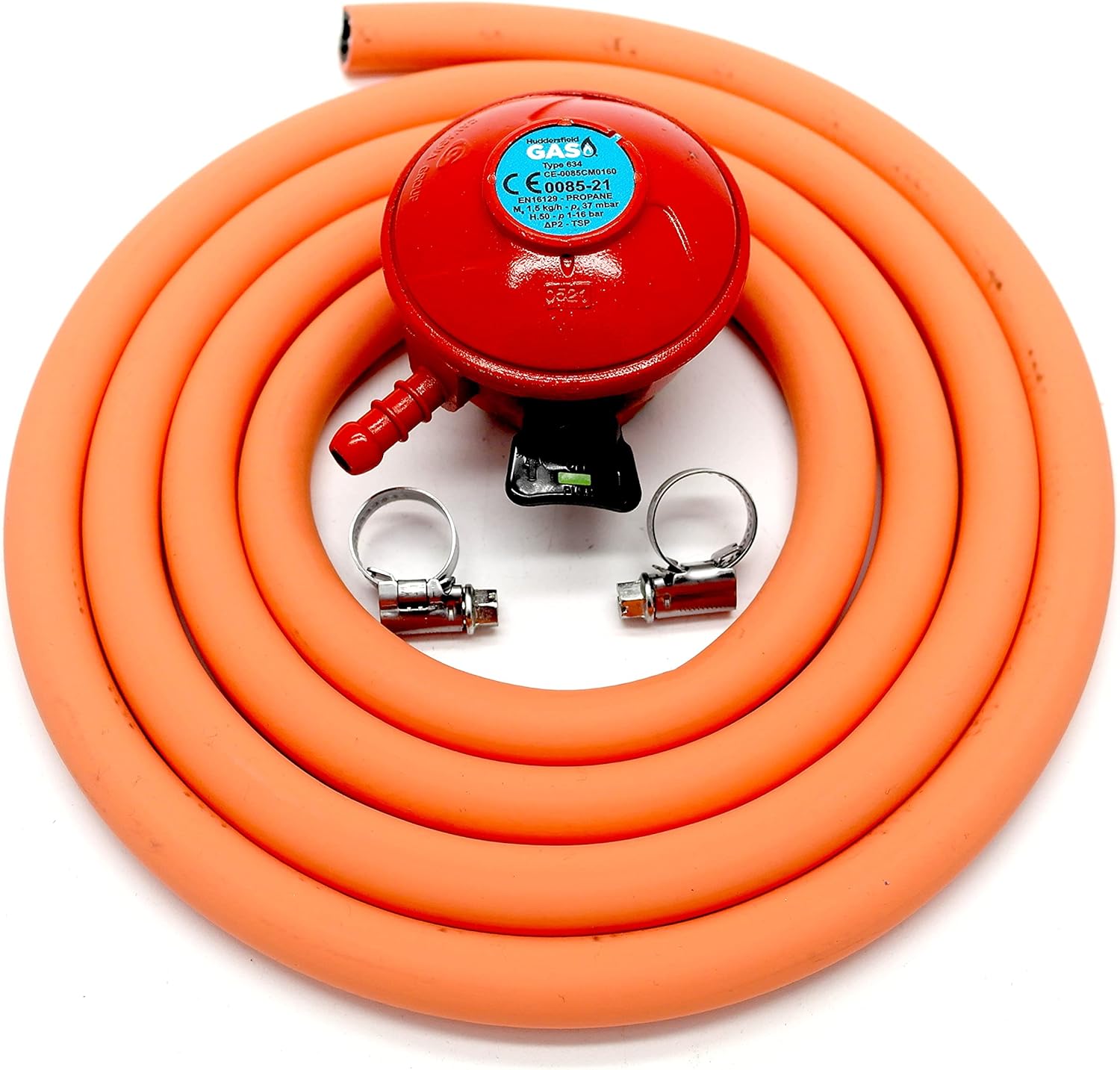 Patio Gas Regulator 27Mm Clip On With 2M Hose + 2 Clips Fits Calor/Flogas