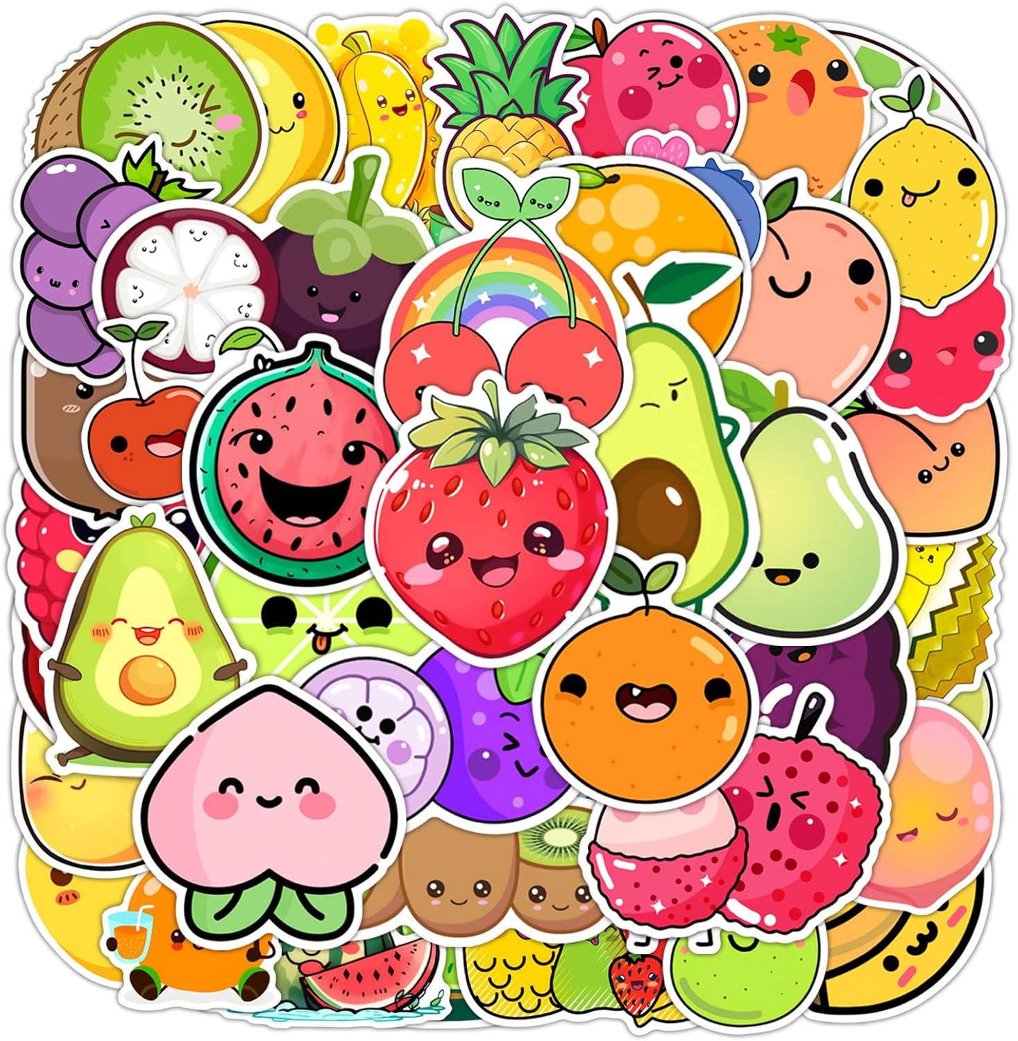 Bralucy Fruit Stickers 60pcs Waterproof Cute Self-Adhesive Koffer Sticker Colorful DIY Small Stickers PVC Vinyl for Kids Children