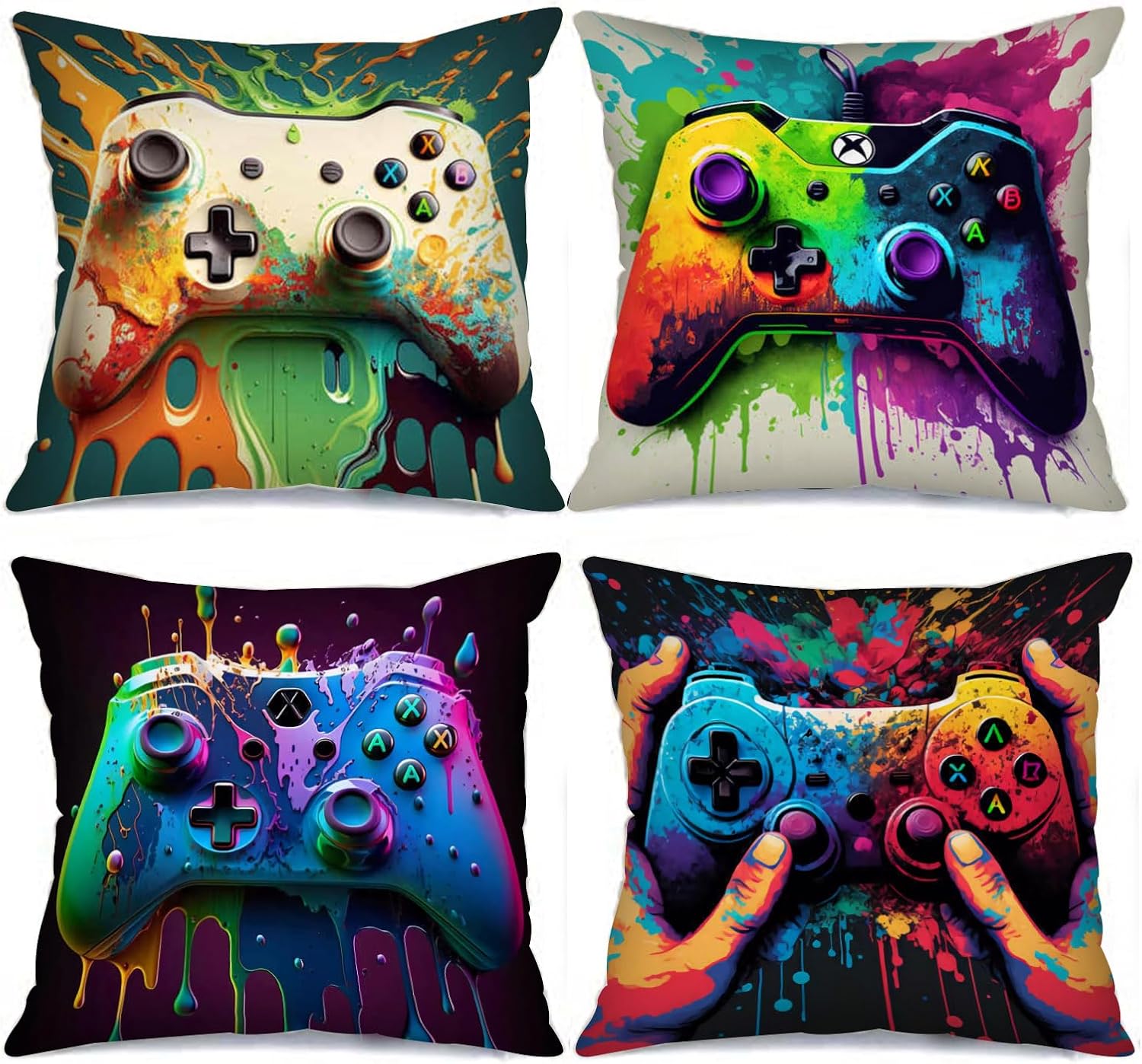 Tucocoo Game Console Picture Cushion Covers Watercolour Graffiti Pillow Covers Decorative 18x18inch Set of 4 Modern Style Art Pillow Covers Video Game Throw Pillow Cases for Couch Sofa Living Room