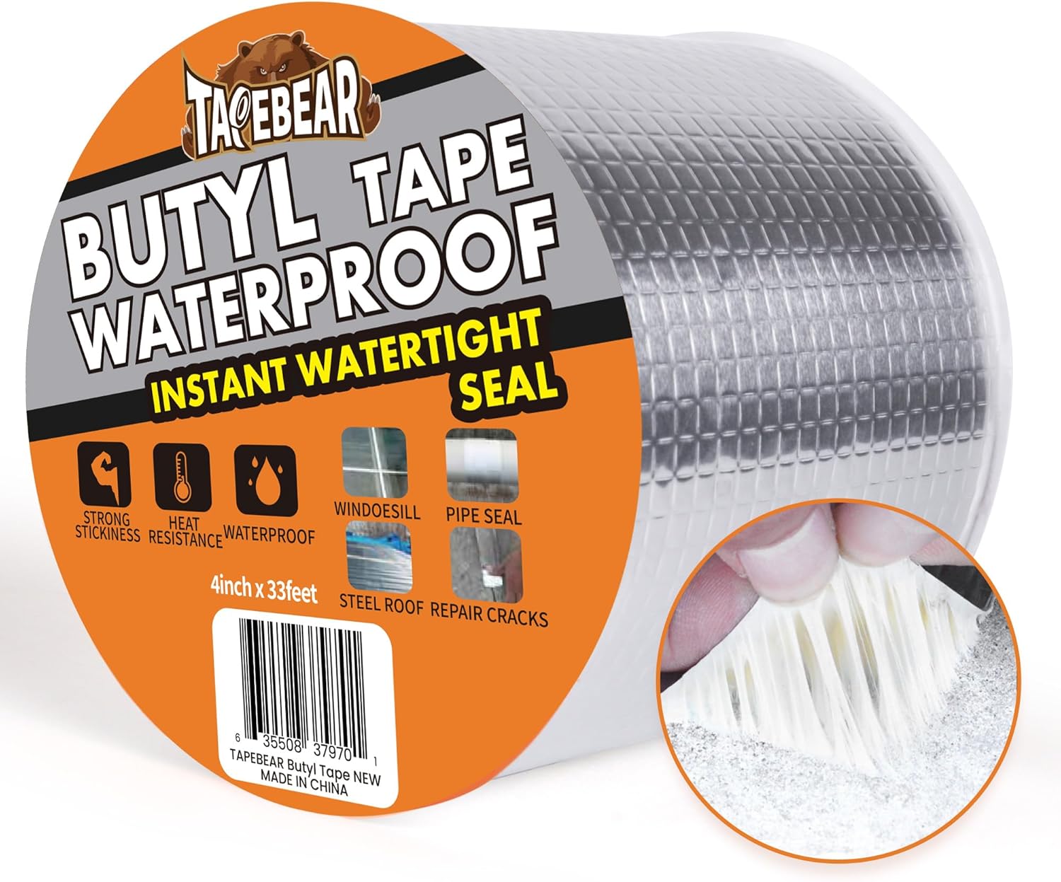TAPEBEAR 100mm x 10m Butyl Tape Waterproof Sealant Tape, Aluminum Foil Duct Sealing Tape for RV Roof Repair, Boat and Pipe Sealing, Silicone, Glass & EDPM Roof Leak Patching, Silver