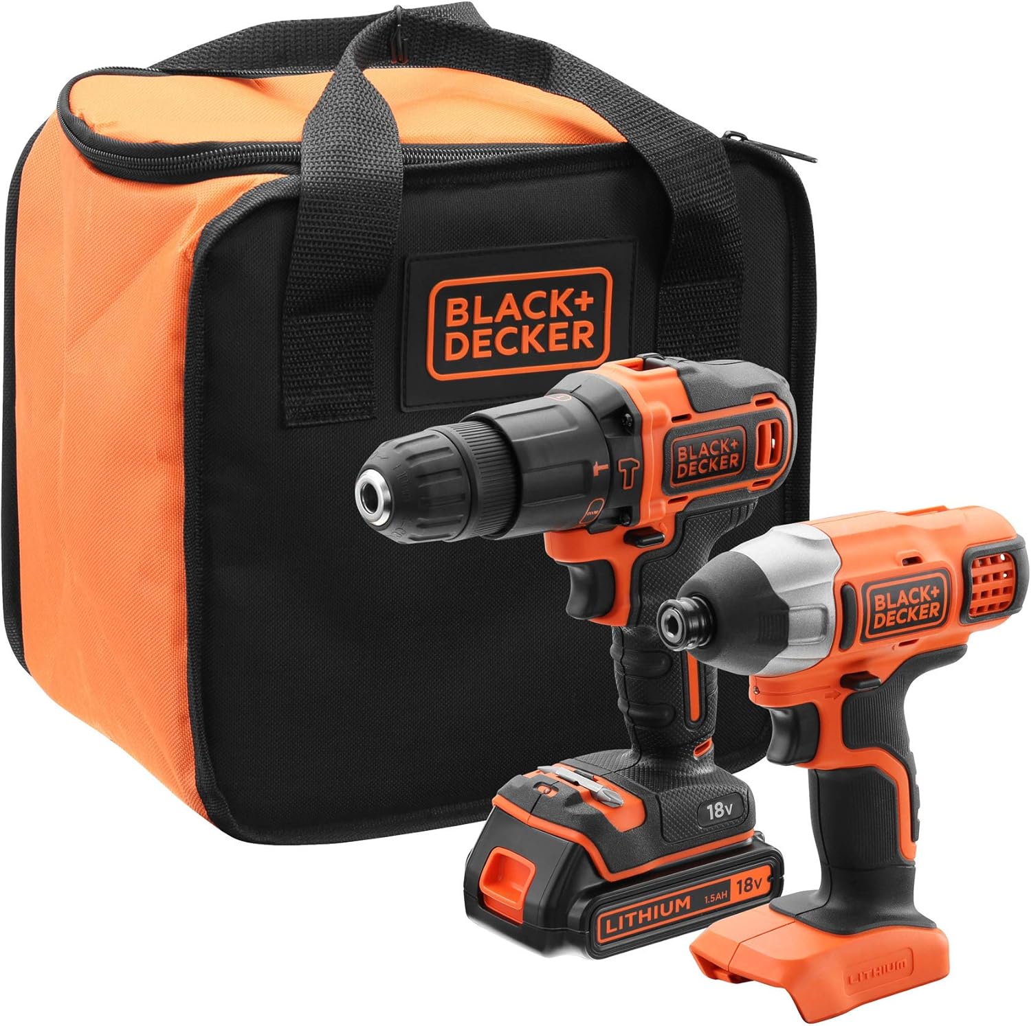 Impact Drill and Cordless Impact Screwdriver, 18 V, 1.5 Ah, 1 Battery, Supplied in Storage Bag