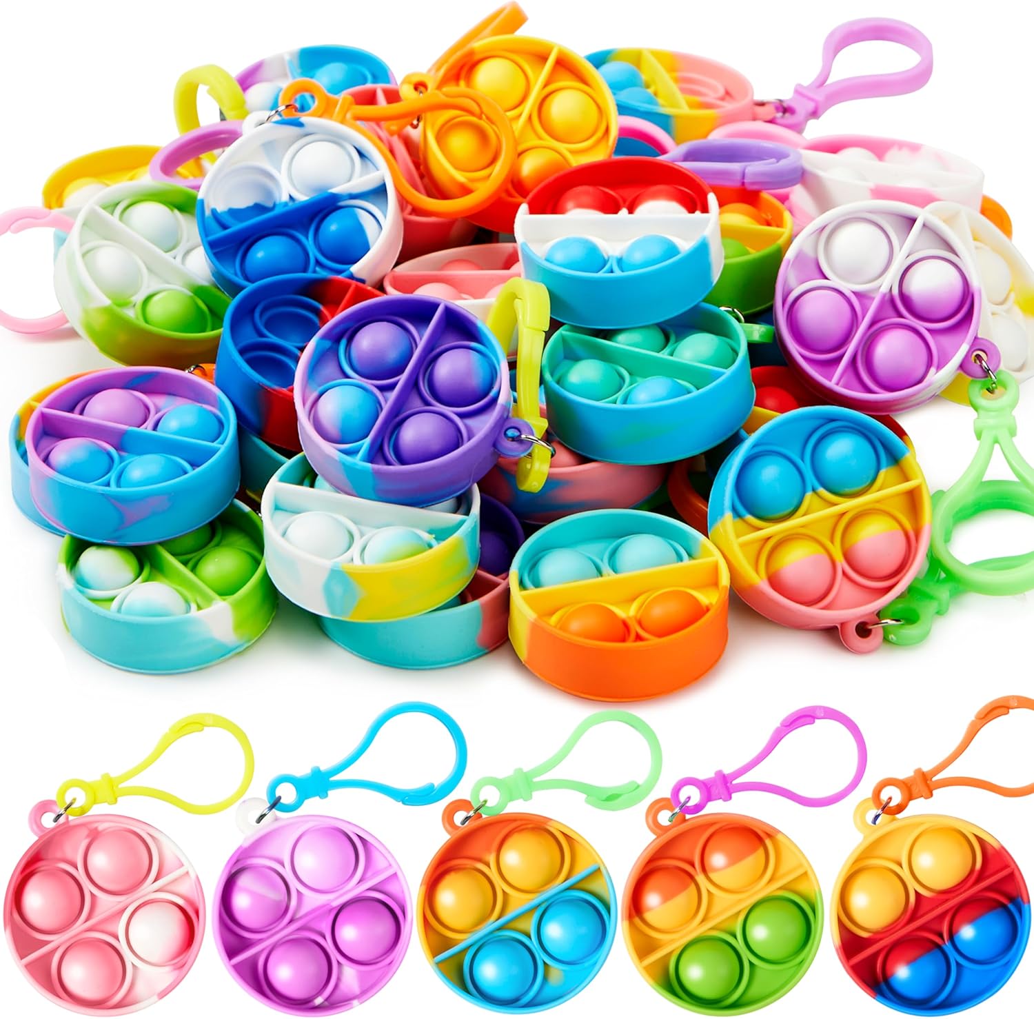 JOYIN Round Pop Fidget Keychain 30 Pack Pop Fidget Toys Bulk Party Favors for Kids 4-8,8-12 Years, Goodie Bags Stuffers End of Year Student Gifts Classroom Prizes Birthday Sensory Toys