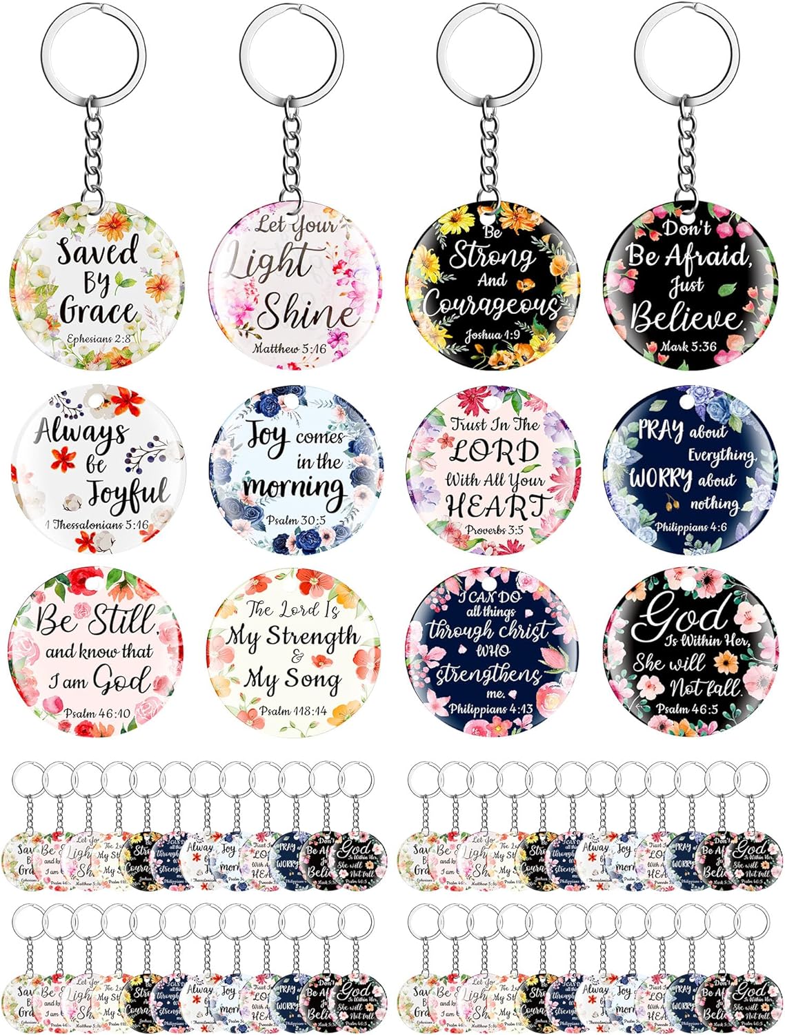 Janmercy 120 Pcs Acrylic Christian Keychain Floral Bible Verse Keychain Religious Scripture Gifts Jewelry Gifts for Women Men