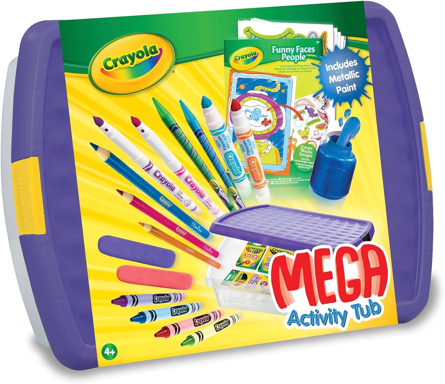 CRAYOLA Mega Activity Tub - Including Crayons, Markers, Pencils, Pens, Paints, Clays, Colouring Book and Stickers | Kids Arts sand Crafts | Ideal for Kids Aged 4+