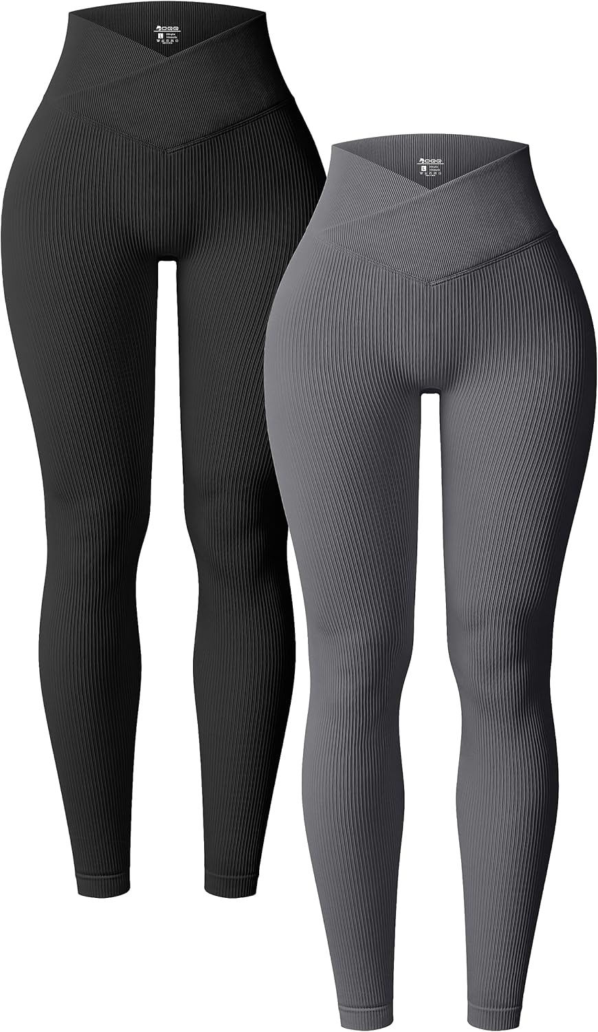 OQQ Women's 2 Piece Yoga Leggings Ribbed Seamless Workout High Waist Cross Over Athletic Exercise Leggings