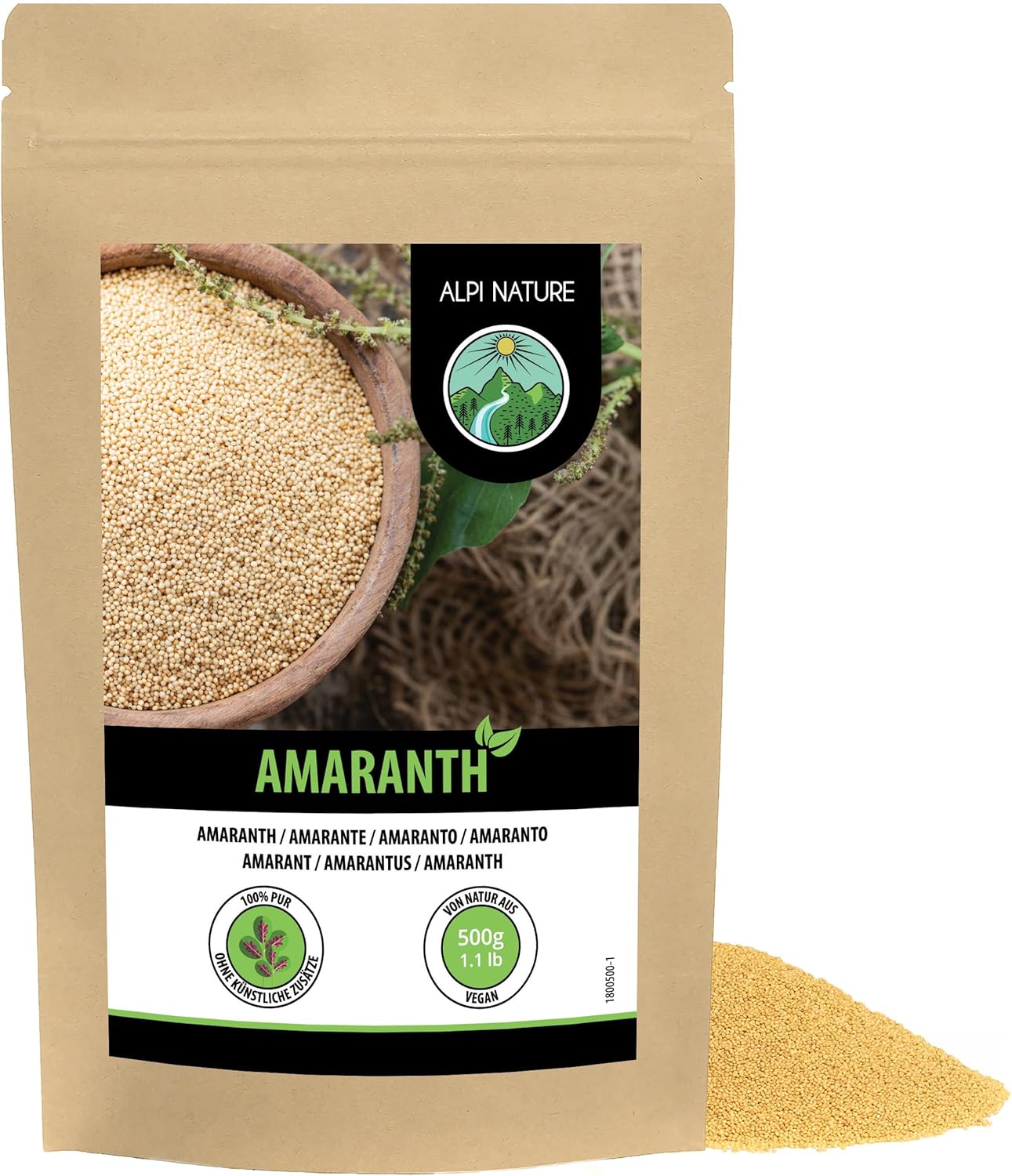 Alpi Nature Amaranth Grain 500g 1.1 lb, Whole Raw Amaranth Seeds, Unsweetened, Gluten Free