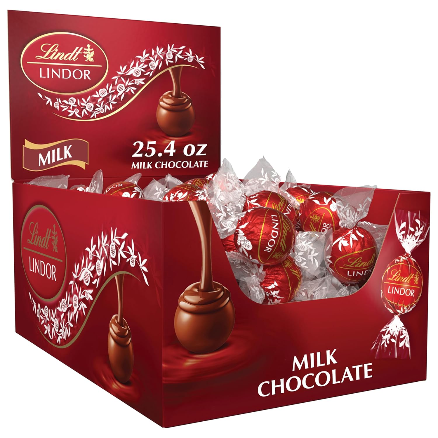 Lindt LINDOR Milk Chocolate Candy Truffles, Milk Chocolate with Smooth, Melting Truffle Center, 25.4 oz., 60 Count