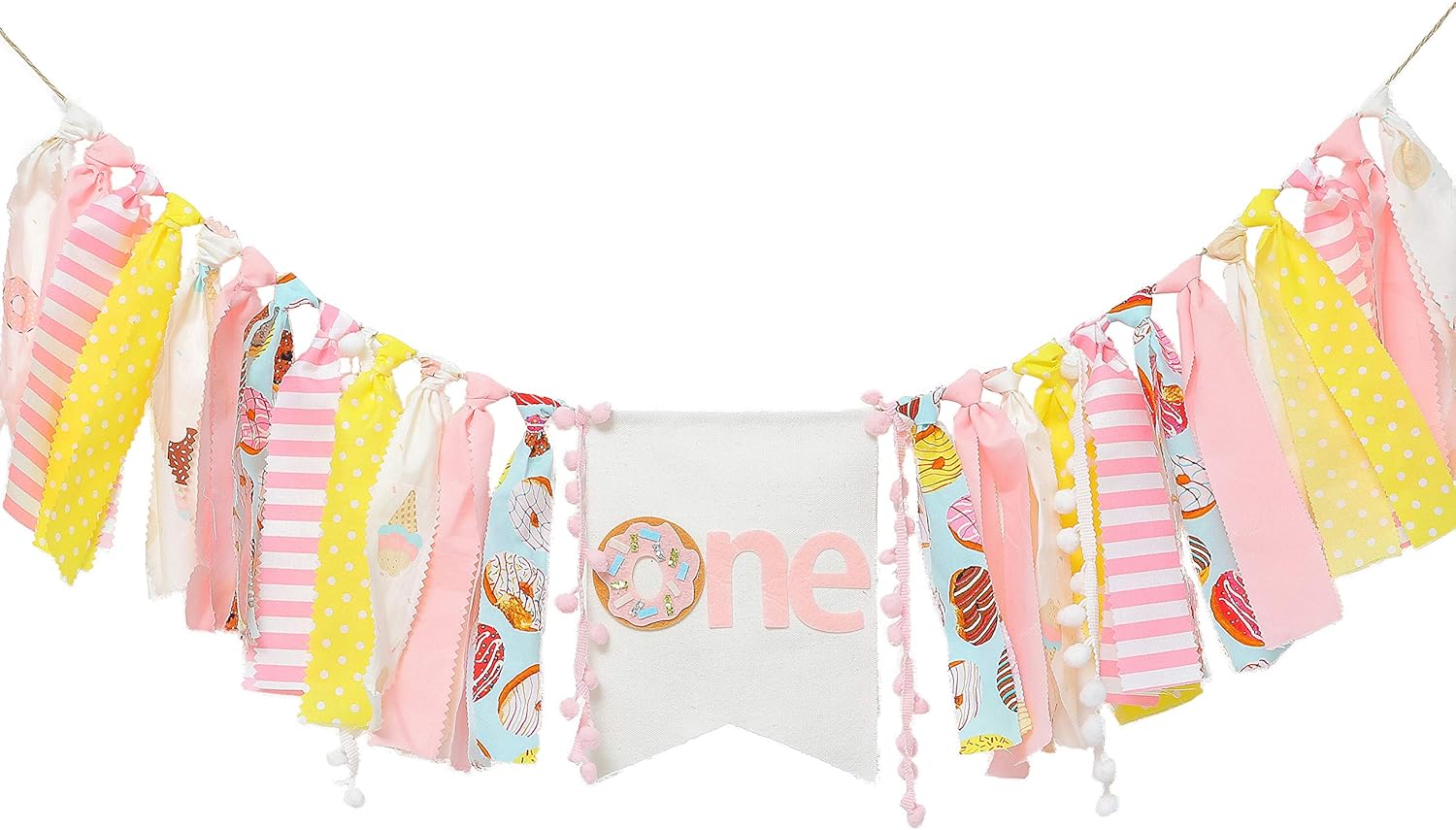 Donut Party Decorations for 1st Birthday - Donut Birthday Banner for Photo Booth Props and Backdrop Cake Smash, Best Birthday Party Supplies for Kids (Donut)