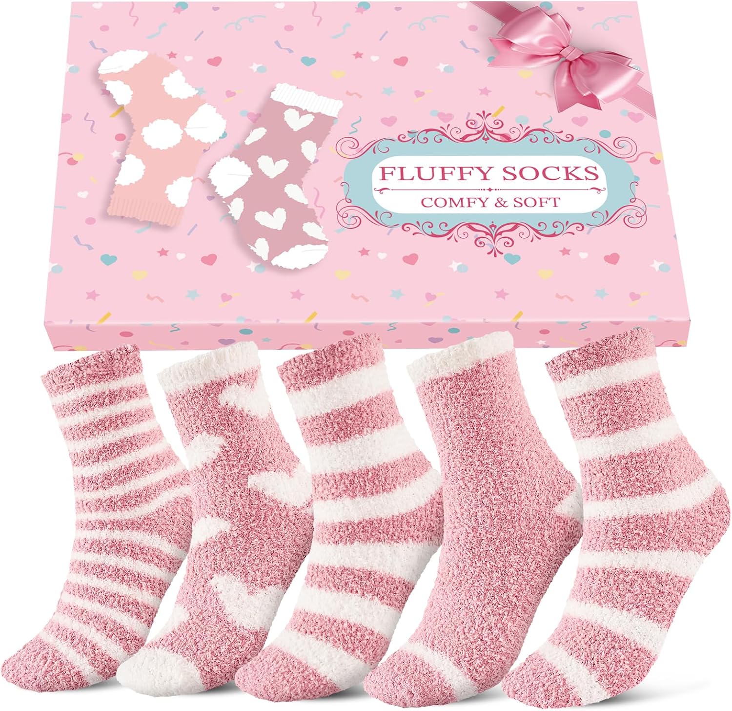 Niorasen Women's Fluffy Socks, Cosy Bed Socks with Gift Box, 5 Pairs | Premium material,Elegant design,Soft & fluffy,Breathable, Warm,Elastic cuff,Thoughtful gift box