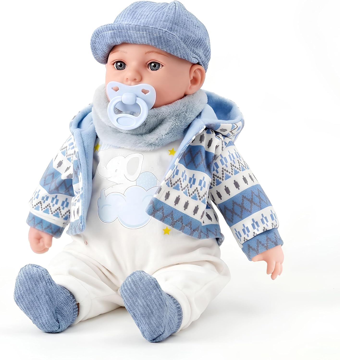 Bibi Doll 16'' Baby Boy Doll Felix with Sounds & Dummy - Soft Body Realistic Baby Doll in Blue Coat, Vinyl Limbs, Lifelike Blue Eyes Toy for Boys & Girls Aged 18 Months+