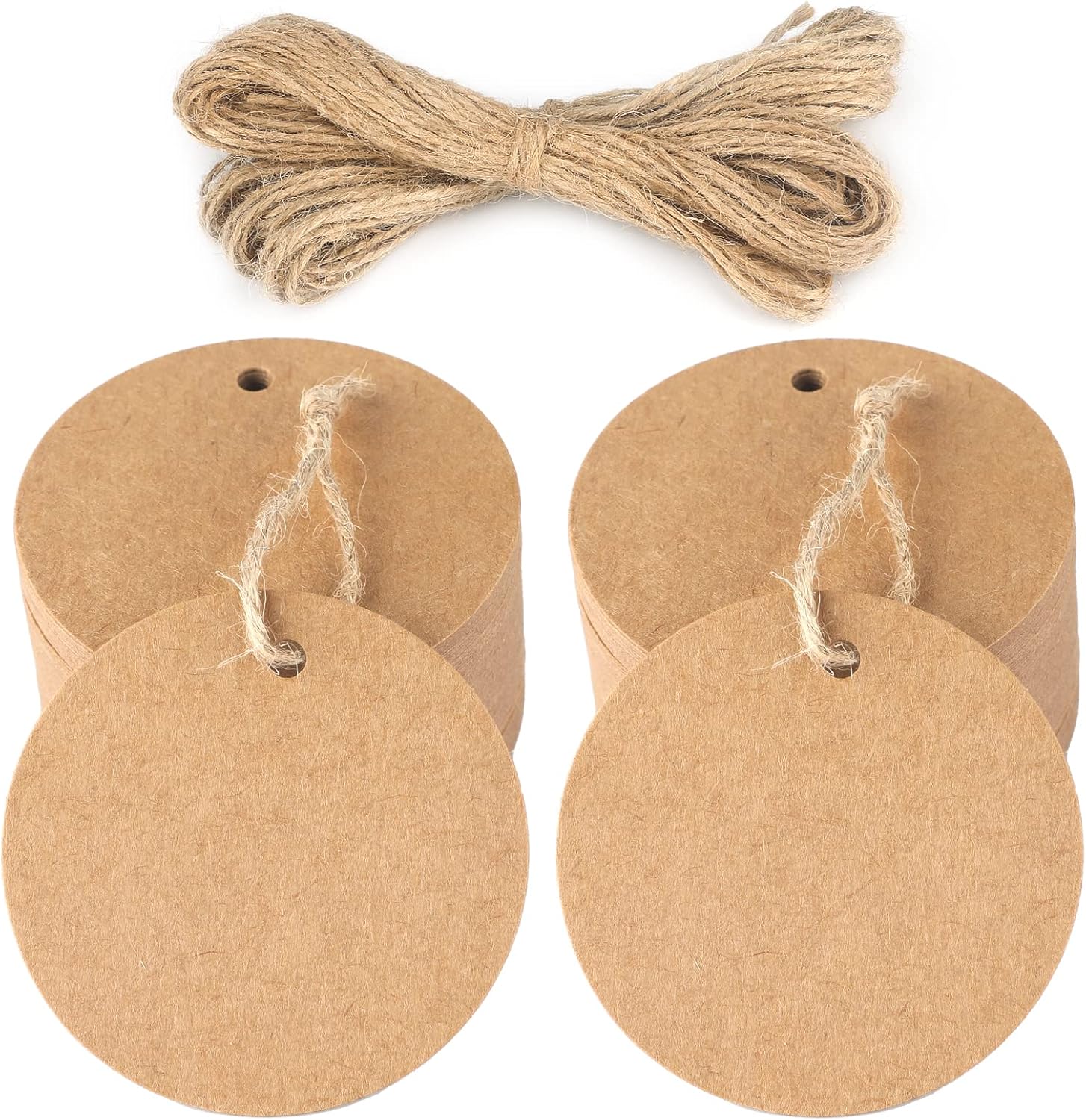 JijAcraft 100PCS Round Kraft Paper Gift Tags 5.5CM Brown Labels With 20M Jute Twine for Crafts