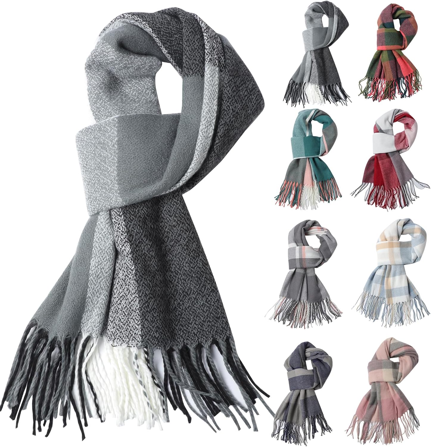 Fjquamitix Women Tartan Cashmere Scrarf, Ladies Scarves Wraps Winter Long Soft Warm Tassel Shawls Stole Gifts for Women