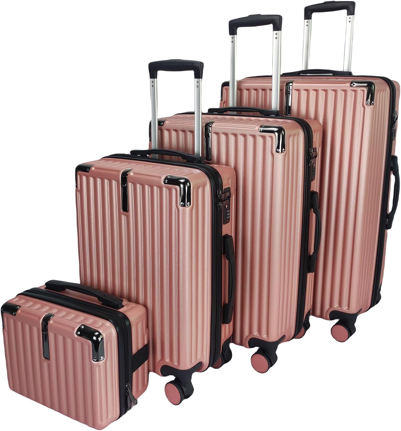Suitcase Set - Cabin Suitcase - Large Medium Small Size Lightweight Suitcases 4 Wheel & Hard Shell - Hand Luggage Bag Flight Carry-ons Travel Cabin Bags (Rose Gold, Set of 4)