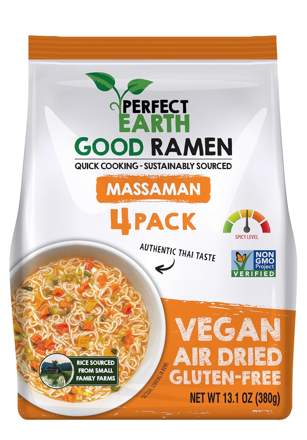 Perfect Earth Good Ramen Massaman Noodles - Authentic Vibrant Thai Flavor, Medium Spice, Organic & Gluten-Free Instant Noodle Ramen Bowl, Pantry Staples Cooked in Just Minutes (4 Pack)