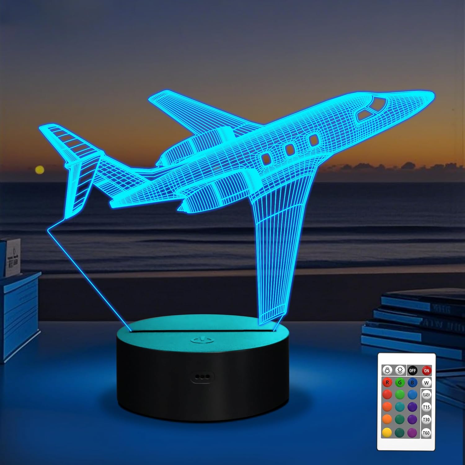 Airplane Gifts for Boy, Men, Aircraft Night Light, Gulfstream 3D Illusion Lamp with Remote and Touch Control, Plane Decor for Men Boy Kids Room, Birthday Gifts