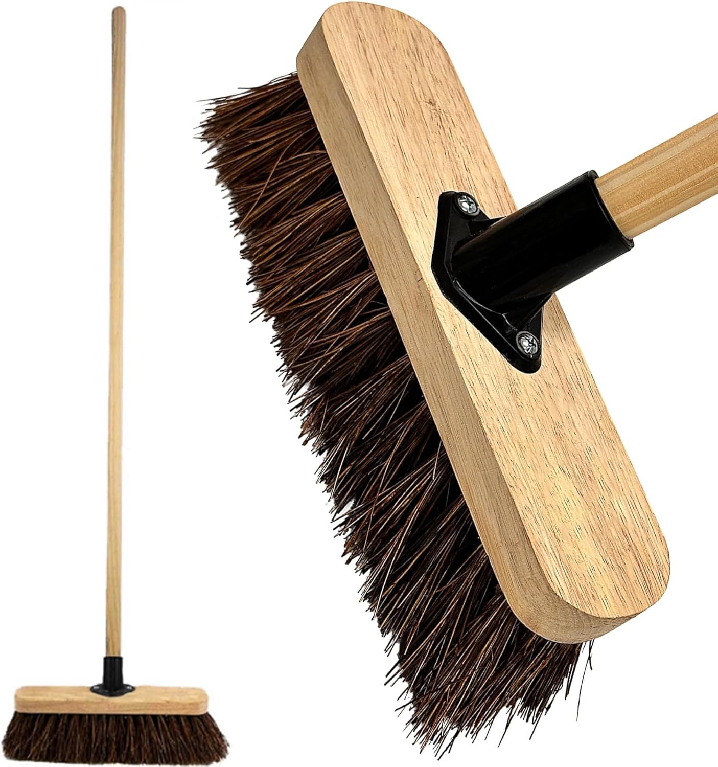 10” Outdoor Garden Broom with Wooden Handle Natural Stiff Bassine Hard Bristle with Durable Support Bracket Yard Brush Heavy Duty Broom Outdoor Cleaning Sweeping (PACK OF 1)