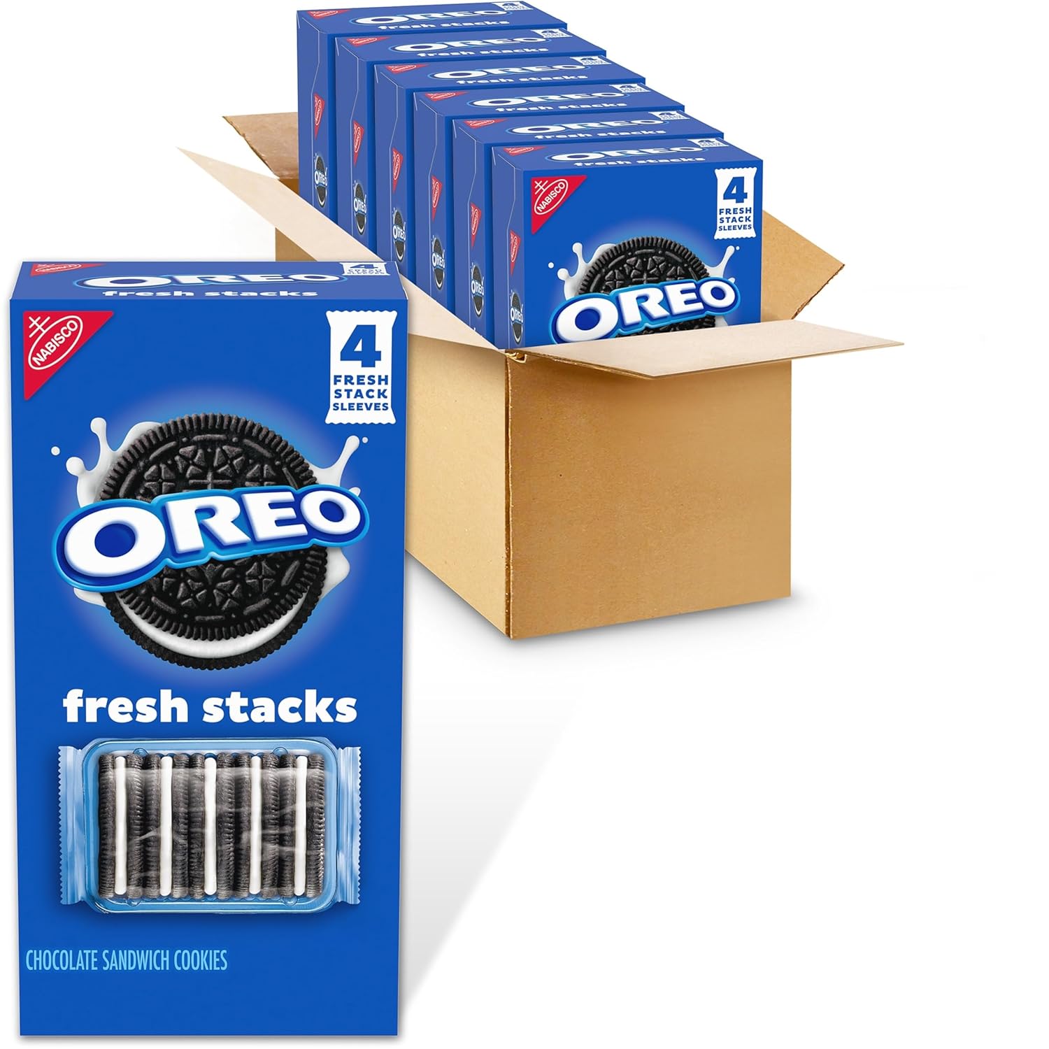 OREO Fresh Stacks Chocolate Sandwich Cookies, Bulk Travel Snacks, 6 Boxes (24 Multi Snack Packs)