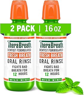 TheraBreath Fresh Breath Mouthwash, Mild Mint Flavor, Alcohol-Free, 16 Fl Oz (2-Pack)