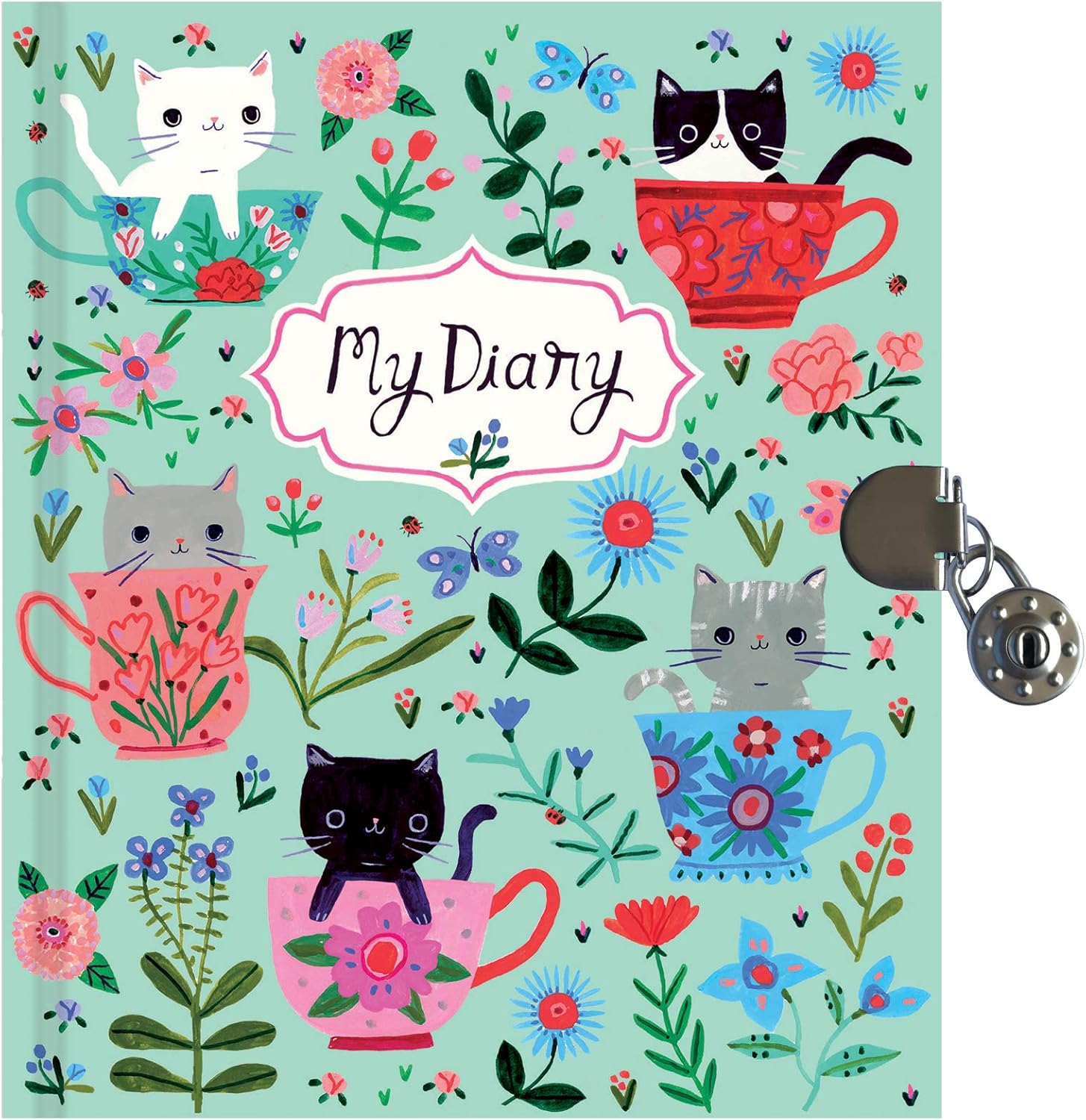 Mudpuppy Teacup Kittens Locked Diary for Kids – Includes a Lock and 2 Keys, Measures 6.5” x 5.5” – Diary Journal with Fun Cover Designs, 192 Pages, Ideal for Ages 4+