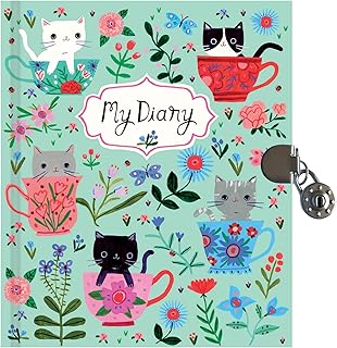 Mudpuppy Teacup Kittens Locked Diary for Kids – Includes a Lock and 2 Keys, Measures 6.5” x 5.5” – Diary Journal with Fun Cover Designs, 192 Pages, Ideal for Ages 4+