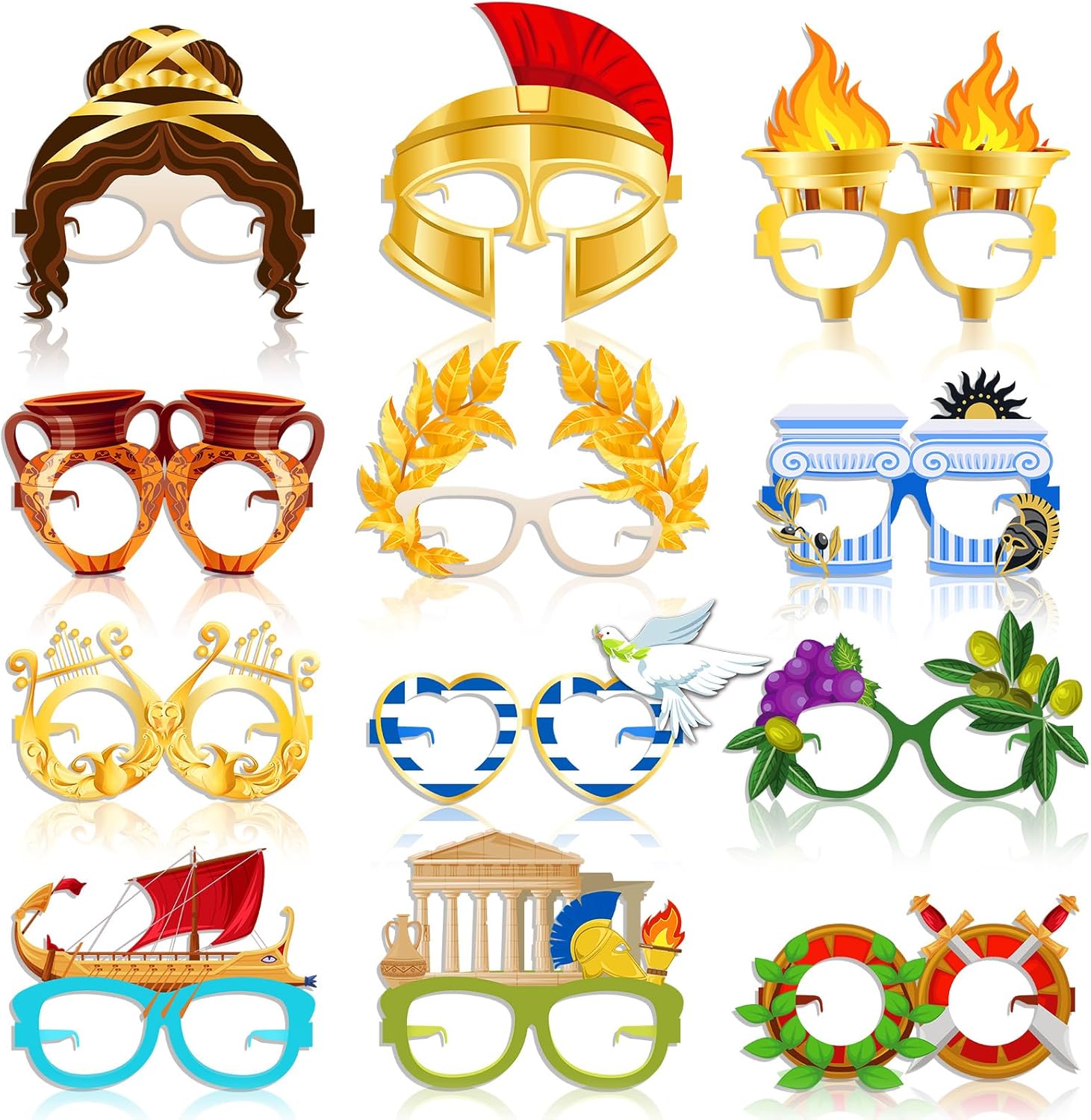 36 Pcs Greek Mythology Decor Ancient Greece Theme Eyeglasses Paper Glasses Frame Greece Photo Booth Props Greek Party Favors Toga Decorations for Greece God Birthday Party Supplies