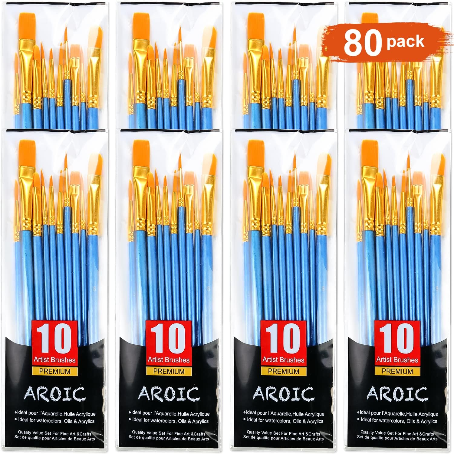Paint Brush Set, Nylon Hair Brushes for Acrylic Oil Watercolor Painting Artist Professional Painting Kits (8 Packs of 80PCS)