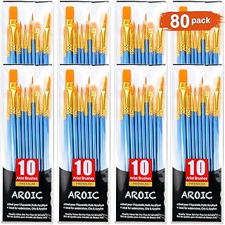 Paint Brush Set, Nylon Hair Brushes for Acrylic Oil Watercolor Painting Artist Professional Painting Kits (8 Packs of 80PCS)
