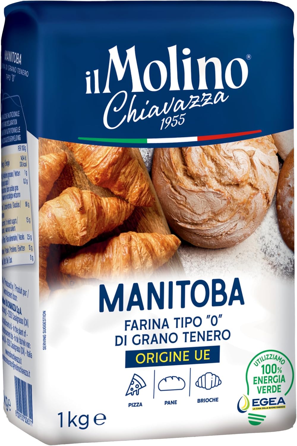 il Molino Chiavazza Type 0 Manitoba Flour 1kg | Italian High-Protein, Soft Wheat Flour for Bread, Pizza & Pastry | Ideal for Artisan Baking & Long Fermentation