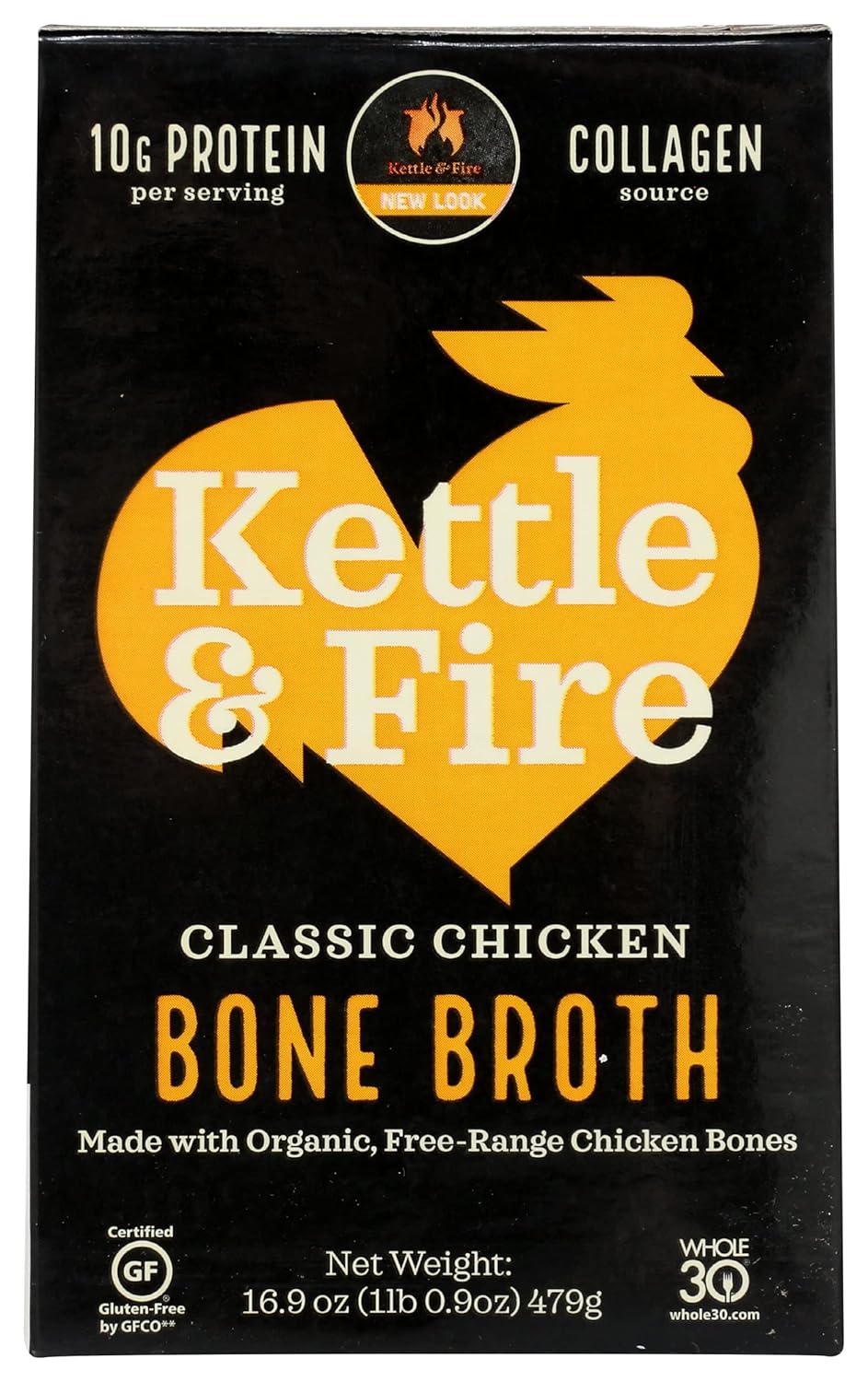 Kettle & Fire Classic Chicken Bone Broth, 10g Protein, Whole30, Gluten Free, 16.9 Oz (Pack of 6)