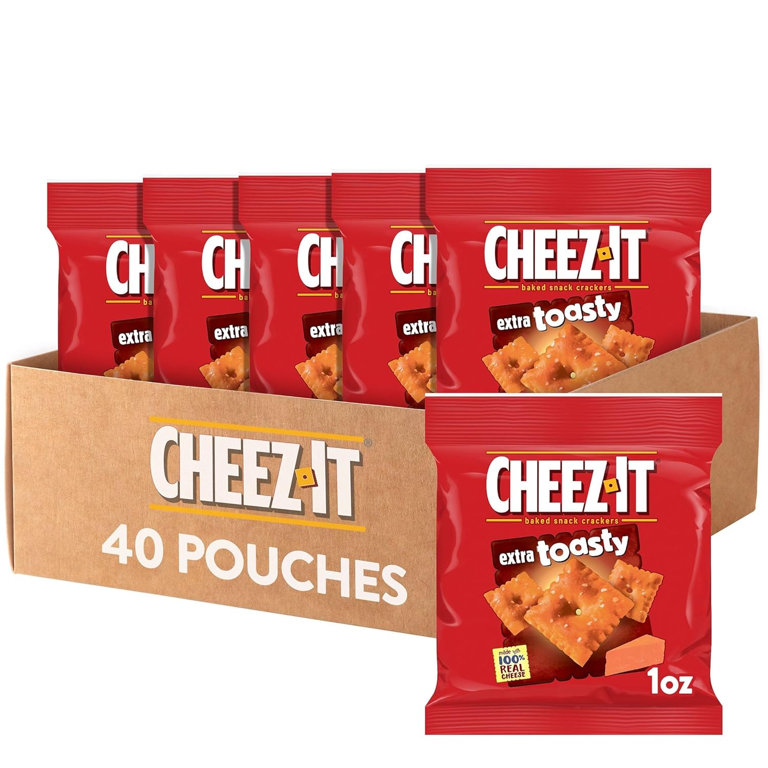 Cheez-It Cheese Crackers, Baked Snack Crackers, Single Serve, Extra Toasty (40 Pouches)