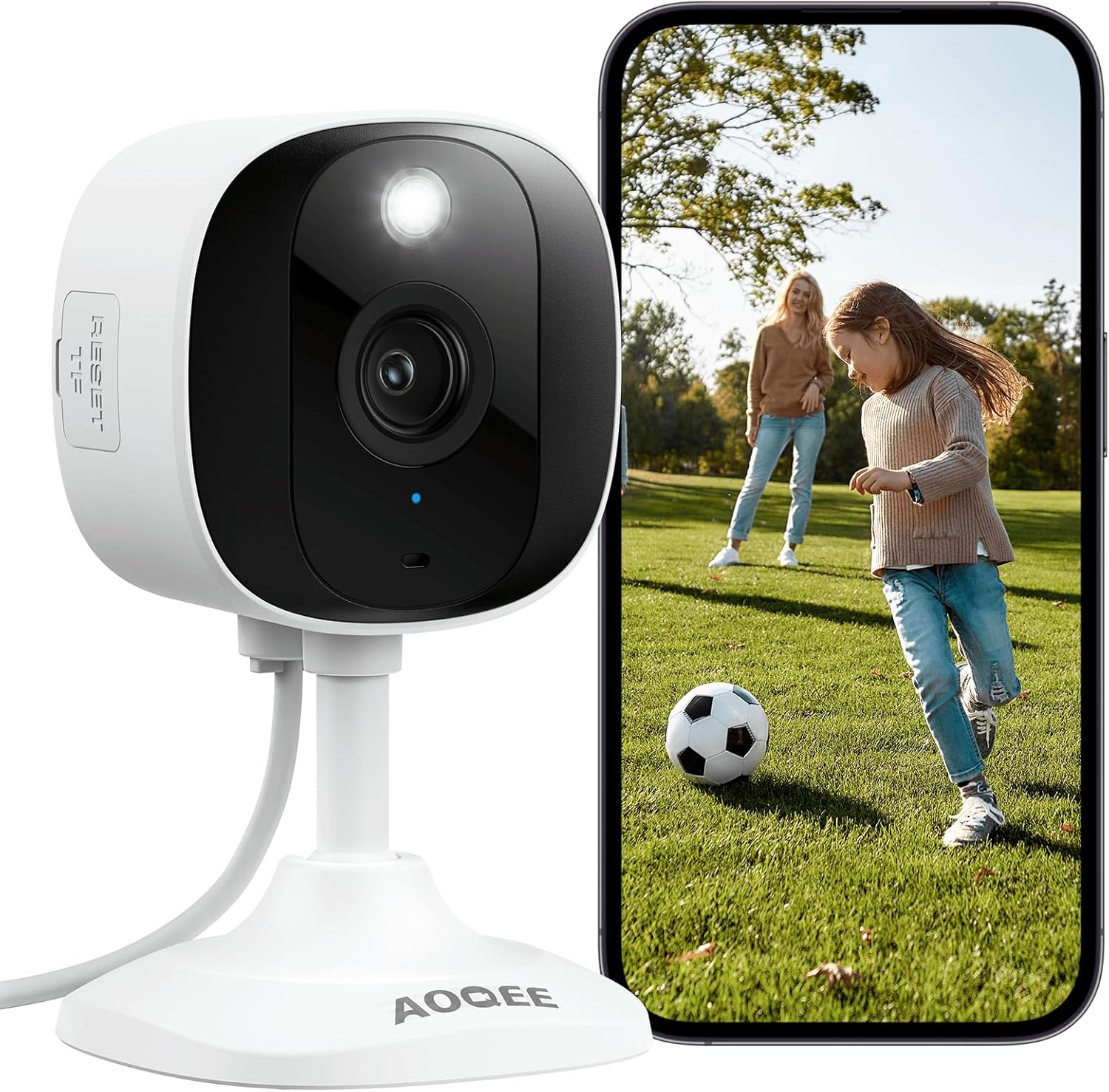 AOQEE Outdoor Security Camera - 2K CCTV Camera Systems IP65 Waterproof, Home/House WiFi Indoor for Pet Dog Baby, Human Detection, 24/7 Storage Colour Night Vision Smart Siren Work with Alexa C1