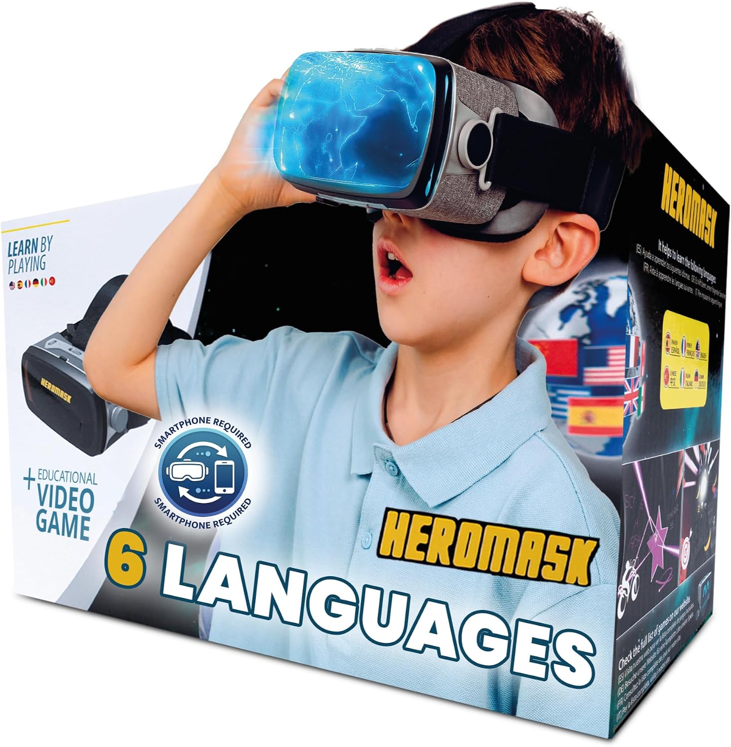 VR Headset for Kids 5-12 + Games to Learn 6 Languages ― Gift for Birthday or Christmas that gets Boys & Girls excited about Spanish, Chinese & more through Virtual Reality Gaming