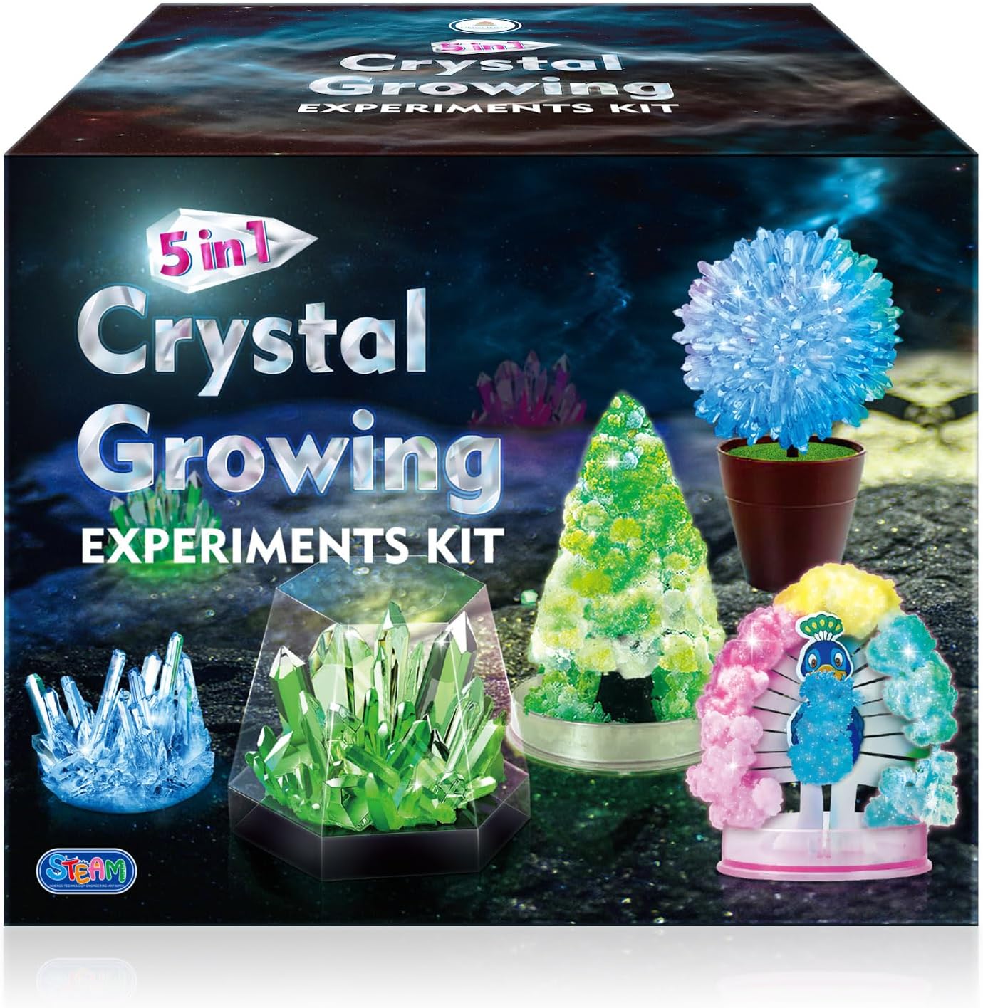UNGLINGA Crystal Growing Experiment Science Kits for Kids, S.T.E.M Projects Learning Educational Toys Gifts Idea for Boys Girls, Grow 5 Vibrant Crystals Making Kit