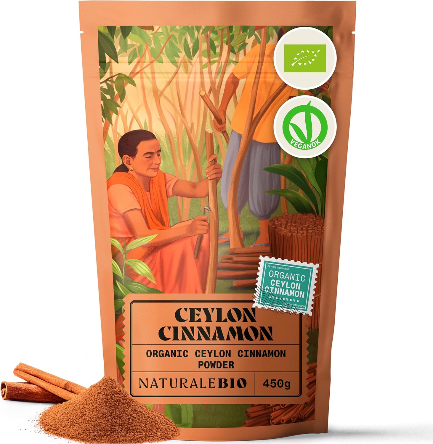 NaturaleBio Organic Ceylon Cinnamon Powder 450g. Premium True Cinnamon Rich Aromatic Spice. Natural antioxidant and Anti-inflammatory. Aids Digestion, boosts Immunity and Promotes Wellness