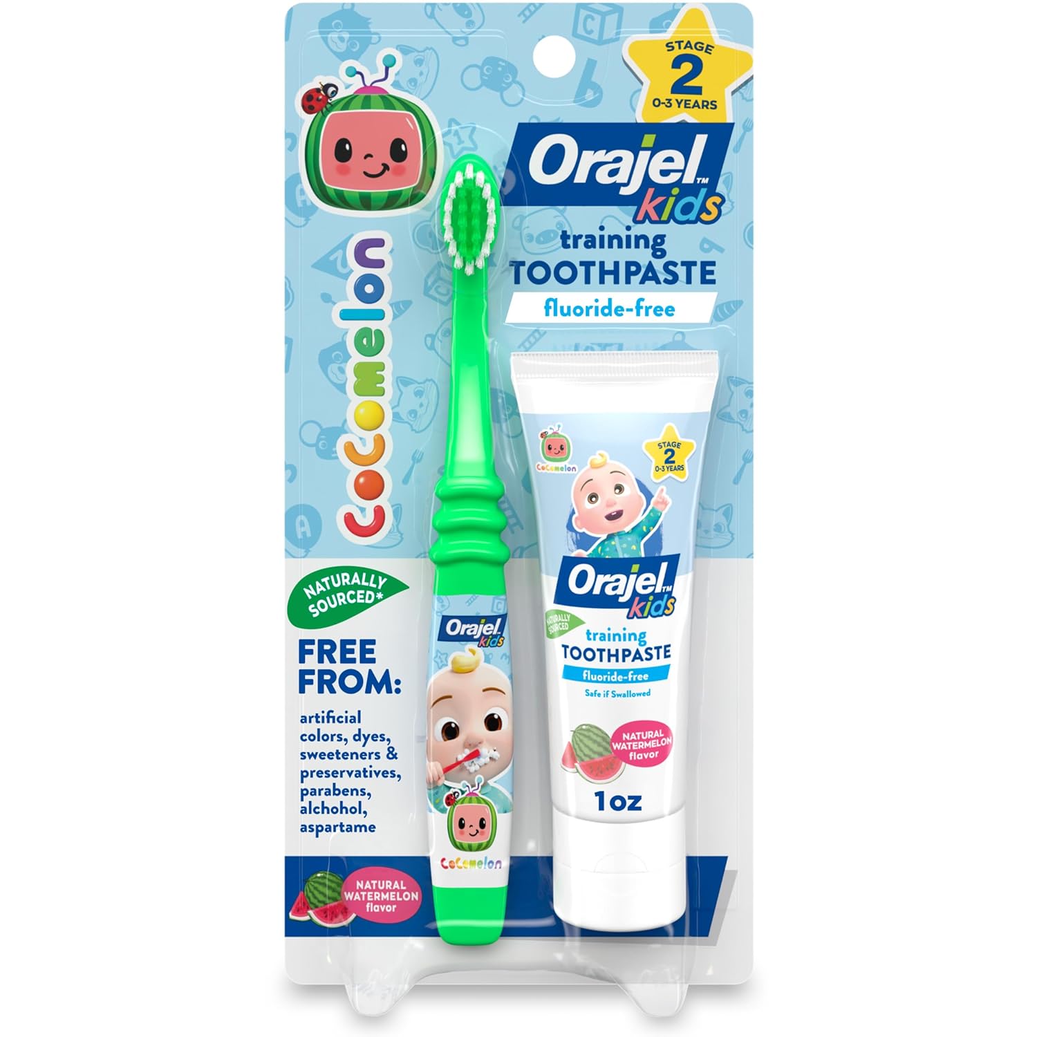 Orajel Kids CoComelon Fluoride-Free Training Toothpaste with Brush, (Set of 2 Piece)