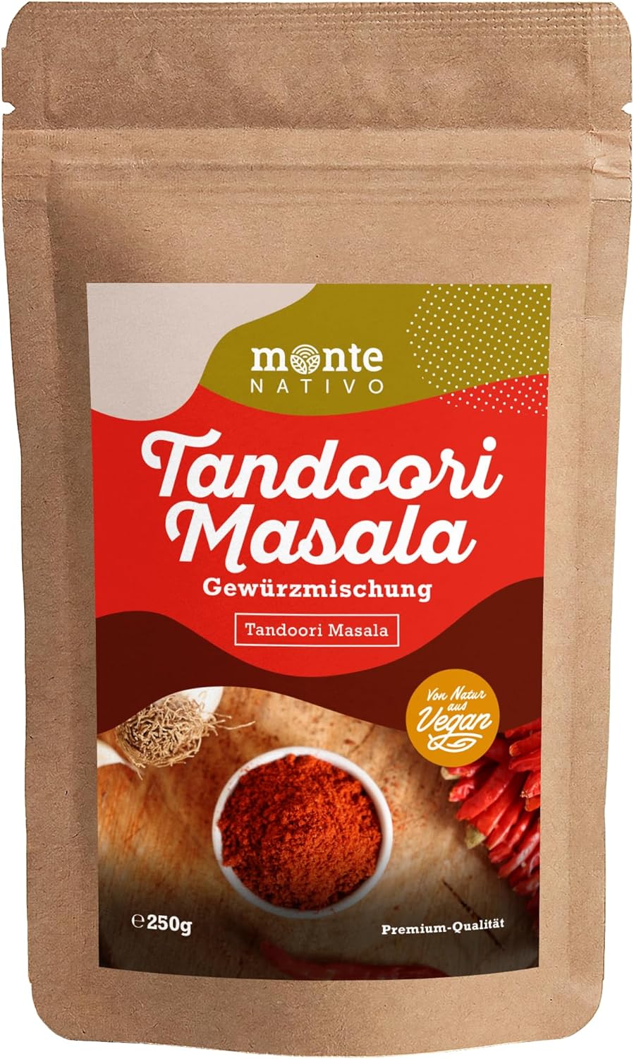 Tandoori Masala Powder Monte Nativo (250g) - Tandoori Spice Mix - Indian Spices - Gently dried and aromatic Spices ideal for Cooking and Seasoning